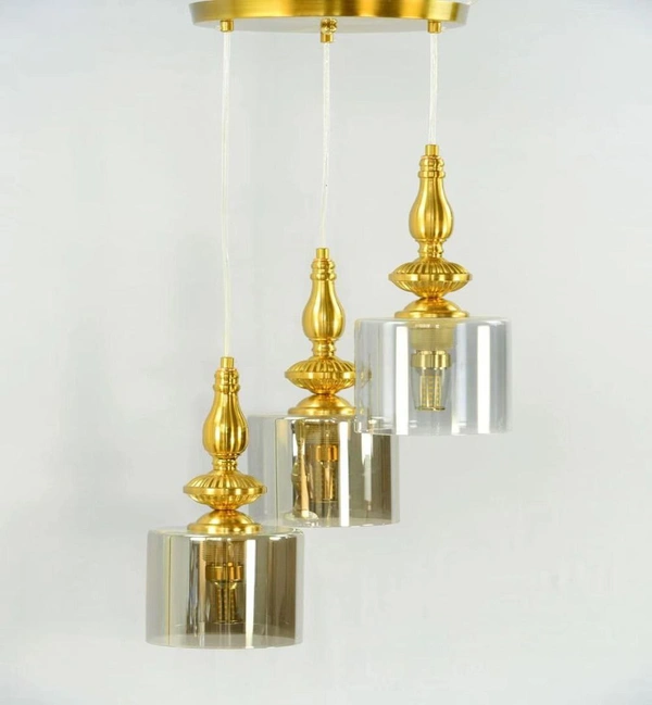 DELAMPS Smoke Luster Kamrak Glass With Golden Antique Fitting Pendants Ceiling Lamp
