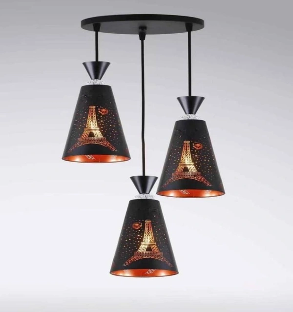 DELAMPS 3 Light Metal laser Cutted Eiffel tower design Hanging Ceiling Pendant Lamp, with 12 watt Color Changing Bulb (E27 Holder)