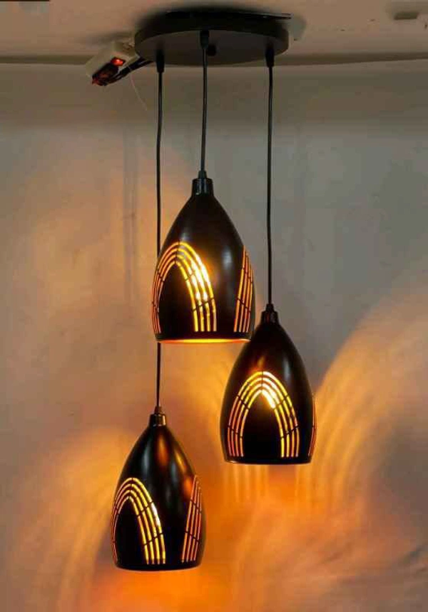 DELAMPS Decorative Metal Hanging Wall Light Lamp for Living Room Interior Home Decor (10 Inch) (Black) (Set of 3) (Design 3)