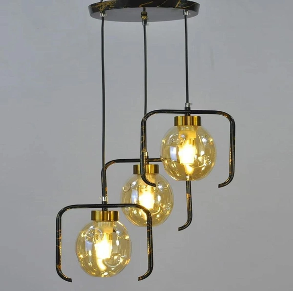DELAMPS Amber Pendant Light Fixtures Pendant Lighting for Kitchen Island E26 Glass Lamp Shade for Dining Room Living Room (3-Light)