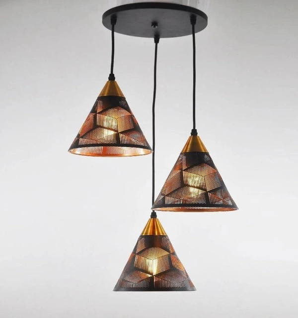 DELAMPS 3 Light Cluster Metal Lazer Cutting Hanging Light for Restaurant,Bedroom, Living Room and Home Décor. (Blub Not Included)