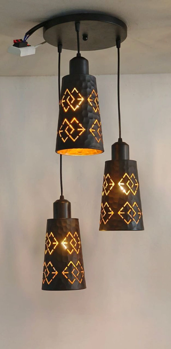 DELAMPS Cone Cutting Design Hanging Light for Bedroom, Restaurants, Cafe Pendants Ceiling Lamp  (Black)