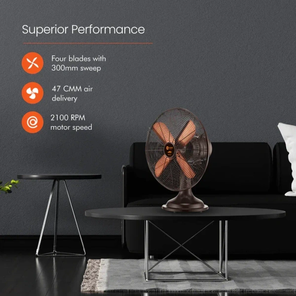 Orient Electric RETRO T12  RUBBED BRONZE 400 mm 4 Blade Table Fan  (Rubbed Bronze, Pack of 1) - 300mm, Hairy Heath