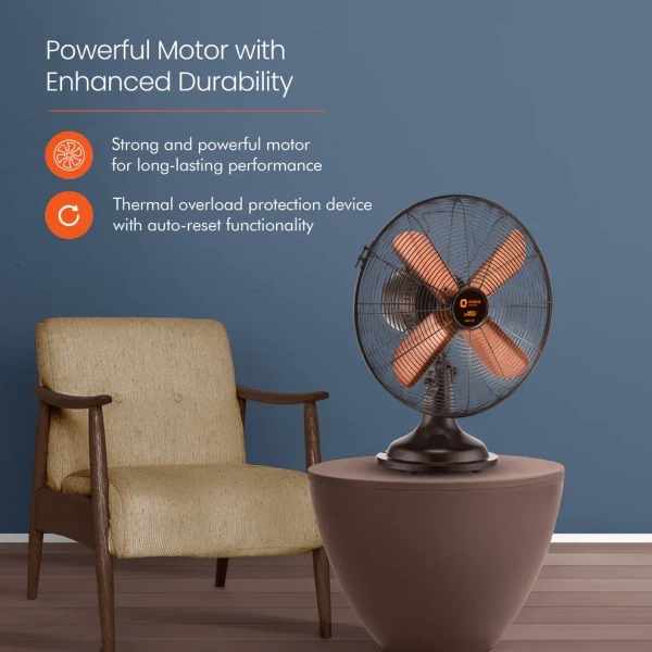 Orient Electric RETRO T12  RUBBED BRONZE 400 mm 4 Blade Table Fan  (Rubbed Bronze, Pack of 1) - 300mm, Hairy Heath