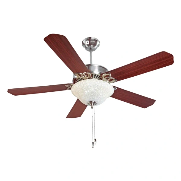 Subaris Solo Glass Shade & Wooden Finish Aluminium Blade Underlight Ceiling Fan 1300mm Brushed Nickel - 1300 mm, Brushed Nickel