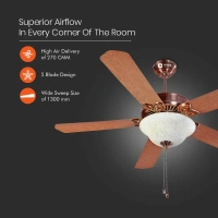 Subaris Solo Glass Shade & Wooden Finish Aluminium Blade Underlight Ceiling Fan 1300mm Antique Copper - 1300 mm, Antique Copper