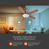 Subaris Solo Glass Shade & Wooden Finish Aluminium Blade Underlight Ceiling Fan 1300mm Antique Copper - 1300 mm, Antique Copper