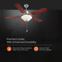 Subaris Solo Glass Shade & Wooden Finish Aluminium Blade Underlight Ceiling Fan 1300mm Brushed Nickel - 1300 mm, Brushed Nickel