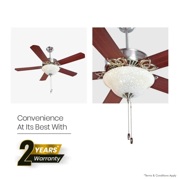Subaris Solo Glass Shade & Wooden Finish Aluminium Blade Underlight Ceiling Fan 1300mm Brushed Nickel - 1300 mm, Brushed Nickel