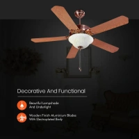 Subaris Solo Glass Shade & Wooden Finish Aluminium Blade Underlight Ceiling Fan 1300mm Antique Copper - 1300 mm, Antique Copper