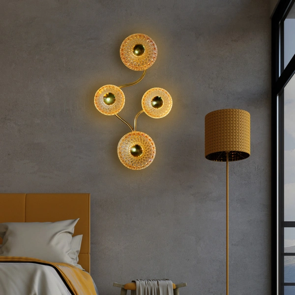 delamps 6702/4 W/L Modern Glass LED Wall Art Lamp (Warm White, Golden)