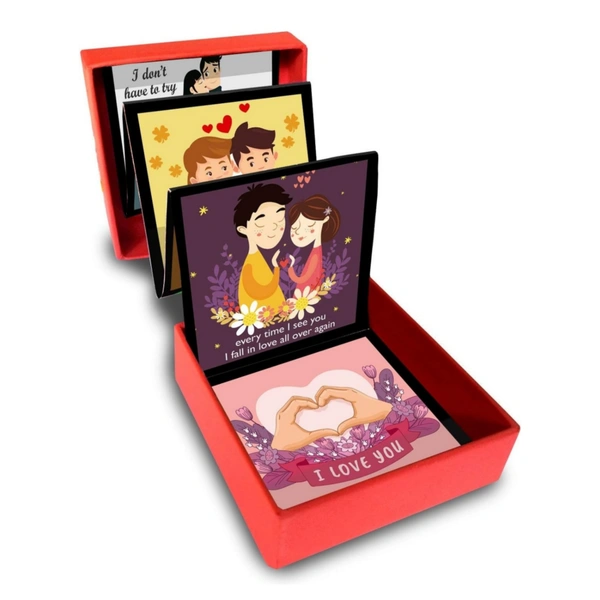 Photo Strip Box Love Messages Popup Romantic Gift Box - Gift for Valentine's Day, Birthday, Anniversary - for Girlfriend, Boyfriend, Husband, Wife - Red, 3 X 3 inch