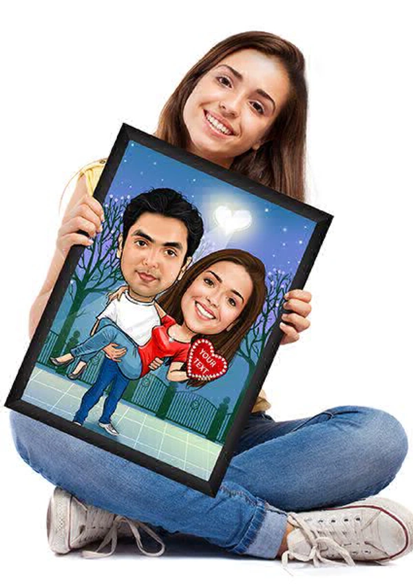 Couple Cartoon Photo Frame - Black, 6 x 8 inch