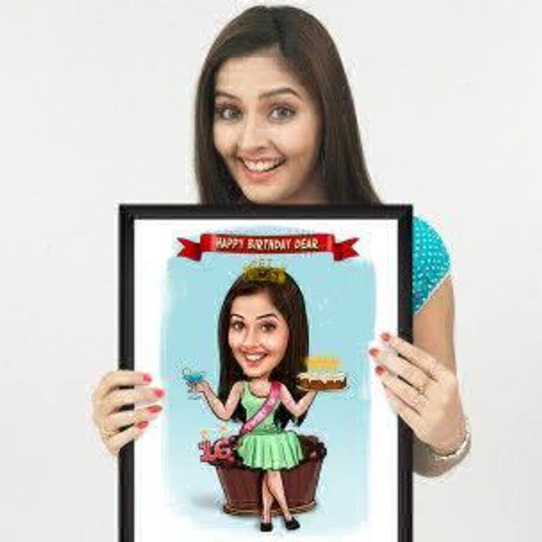 Couple Cartoon Photo Frame - Black, 6 x 8 inch