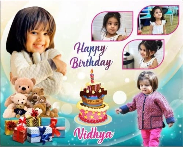 birthday theme party background flex banner with birthday boy/girl name, age and photo (5 ft width x 4 ft height) Multi color - Red, 5X4 feet
