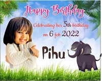 birthday theme party background flex banner with birthday boy/girl name, age and photo (5 ft width x 4 ft height) Multi color - Red, 5X4 feet
