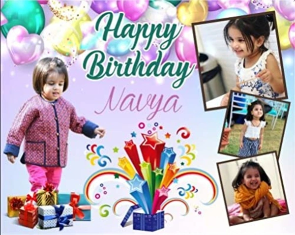 birthday theme party background flex banner with birthday boy/girl name, age and photo (5 ft width x 4 ft height) Multi color - Red, 5X4 feet