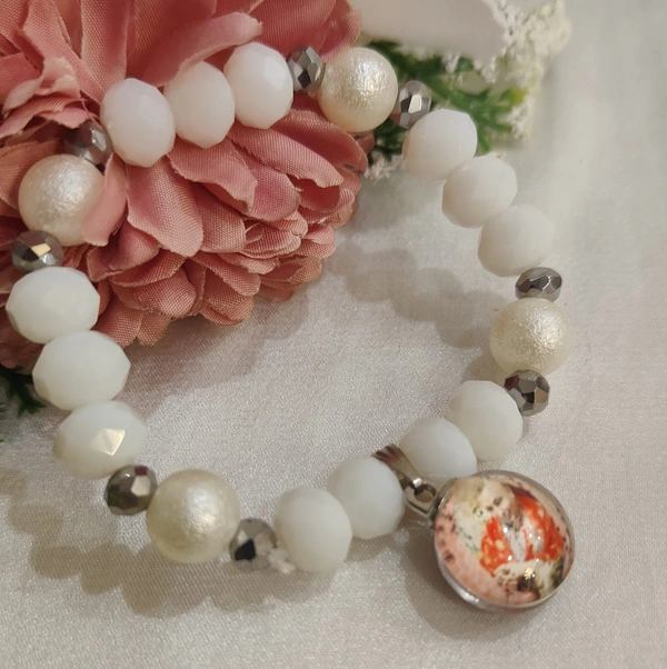 Jai Guruji Bracelet With Beads - Free Size, White