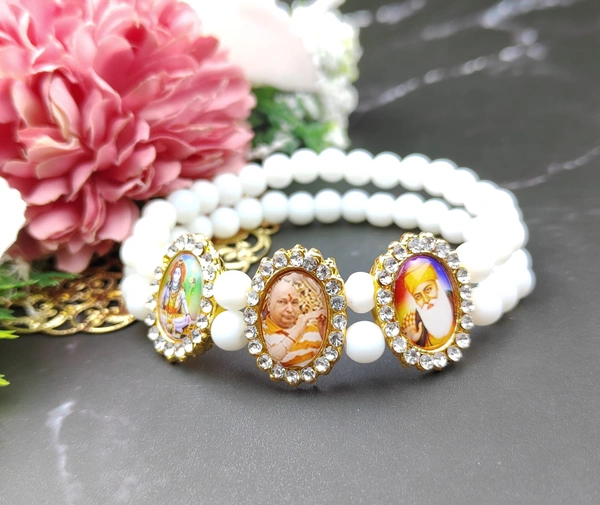 Jai Guruji 3 Swaroop Bracelet  - White, Free Size
