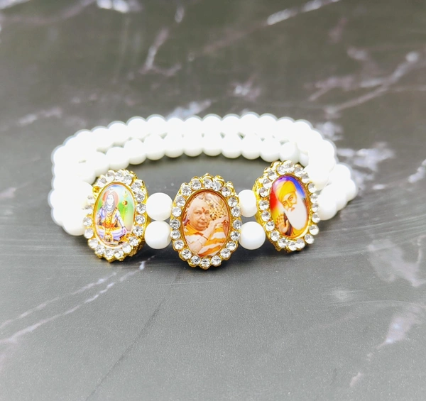 Jai Guruji 3 Swaroop Bracelet  - White, Free Size