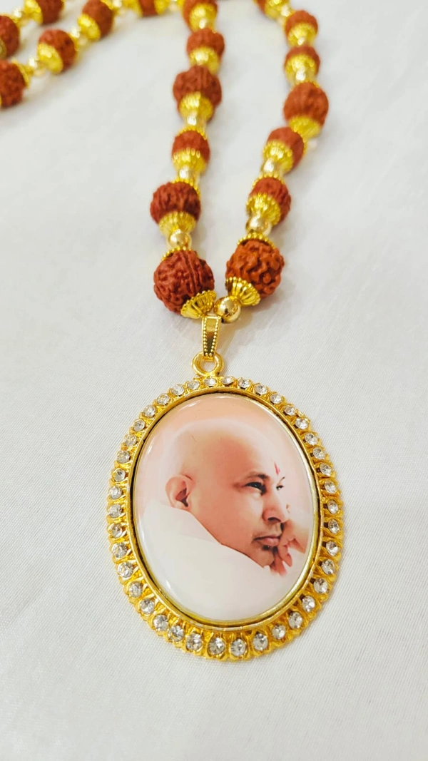 Jai Guruji Rudraksha Mala With Big Locket - Brown, 15 Inches