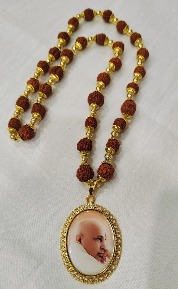 Jai Guruji Rudraksha Mala With Big Locket - Brown, 15 Inches