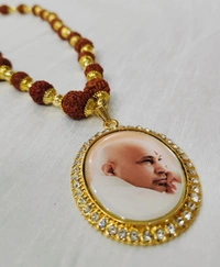 Jai Guruji Rudraksha Mala With Big Locket - Brown, 15 Inches