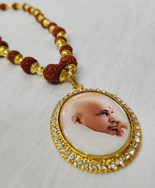 Jai Guruji Rudraksha Mala With Big Locket - Brown, 15 Inches
