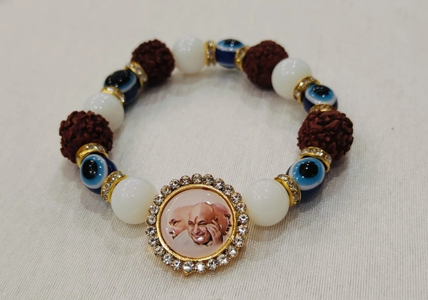 Jai Guruji Rudraksha Bracelet With Evil Eye - White, Free Size