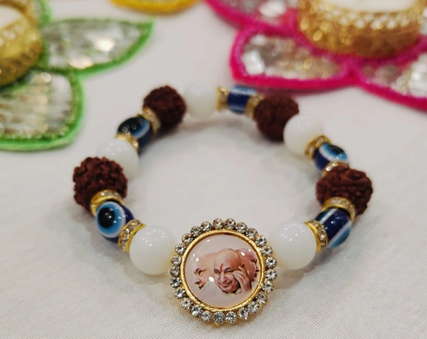 Jai Guruji Rudraksha Bracelet With Evil Eye - White, Free Size