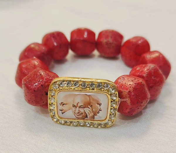 Jai Guruji Stone Bracelet  - Red, Free Size