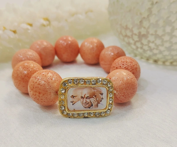 Jai Guruji Stone Bracelet  - Web Orange, Free Size
