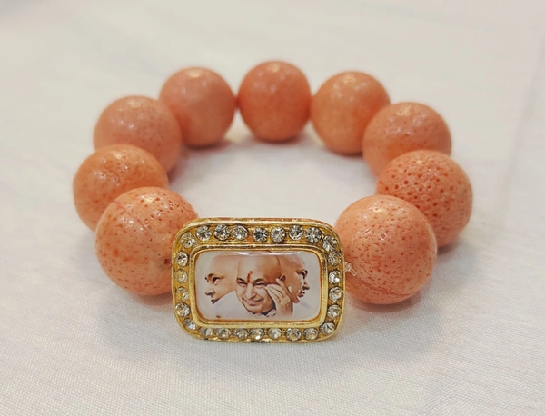 Jai Guruji Stone Bracelet  - Web Orange, Free Size