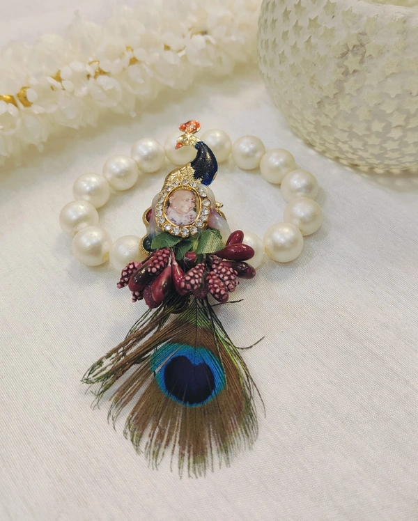 Jai Guruji Peacock Bracelet  - Free Size