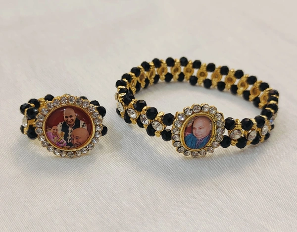 Jai Guruji Ring And Bracelet Combo - Black, Free Size