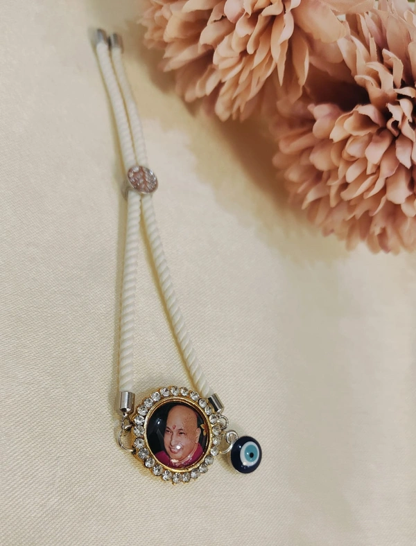 Jai Guruji Adjustable String Bracelet  - White, Free Size