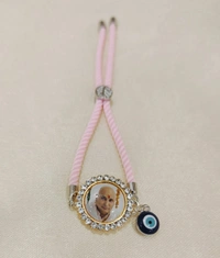Jai Guruji Adjustable String Bracelet  - Pink Lace, Free Size