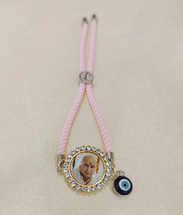 Jai Guruji Adjustable String Bracelet  - Pink Lace, Free Size