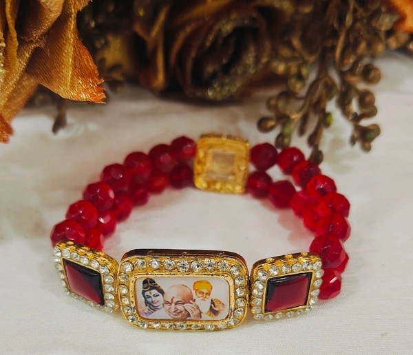 Jai Guruji Bracelet  - Red, Free Size