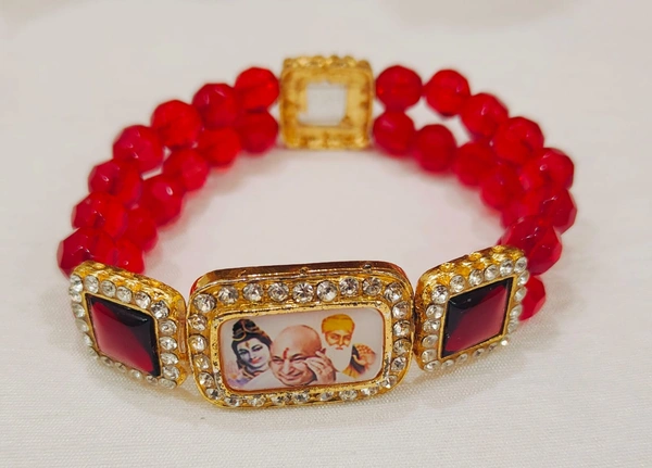 Jai Guruji Bracelet  - Red, Free Size