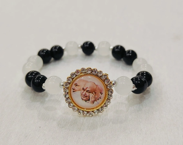Jai Guruji Black And White Bracelet  - Free Size