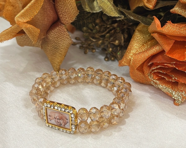 Jai Guruji Crystal Bracelet  - Gold, Free Size