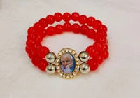 Jai Guruji Silver Bead Bracelet  - Brick Red, Free Size