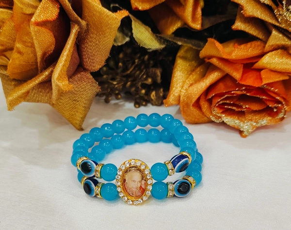 Jai Guruji Blue Evil Eye Bracelet  - Fountain Blue, Free Size