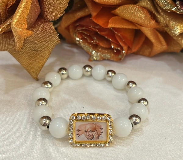 Jai Guruji White And Metal Bead Bracelet  - White, Free Size