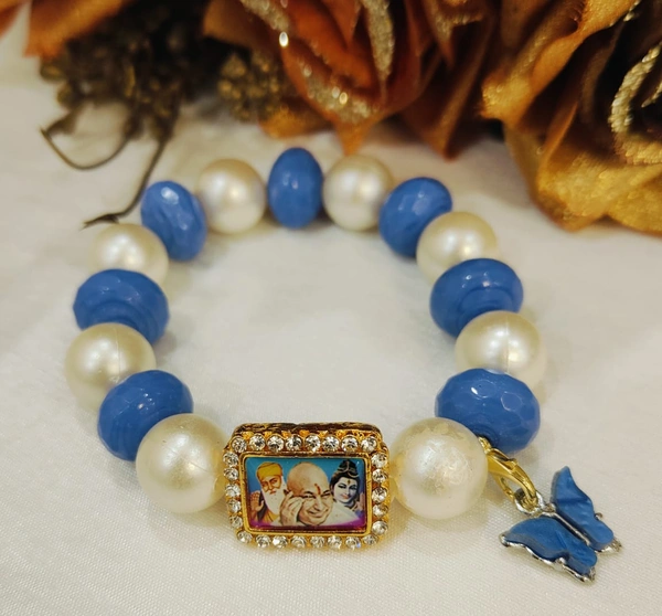 Jai Guruji Blue And White Bracelet  - Free Size