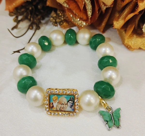 Jai Guruji Green And White Bracelet - Free Size