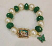 Jai Guruji Green And White Bracelet - Free Size