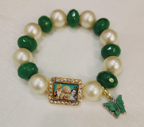 Jai Guruji Green And White Bracelet - Free Size