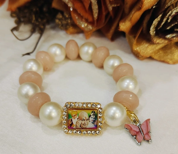 Jai Guruji Peach And White Bracelet - Free Size